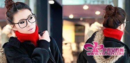 3把<em>头发盘起来</em>+高脖领毛衫与帽子外套的层叠